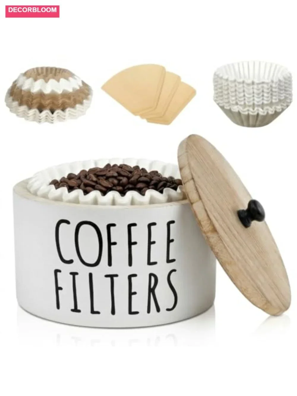 Wooden Coffee Filter Holder with Lid, Tea Bag Organizer Storage Container,